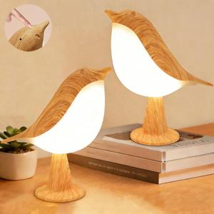 2Pack Small Cute Bird Table Lamp, Touch Bird Night Light, Cordless Bedside Lamp, Desk Lamp for Reading, 3-Way Dimmable USB Rechargeable Battery 2600mAh Nightstand Lamp for Bedroom, Home/Office Decor (Maple Maple)