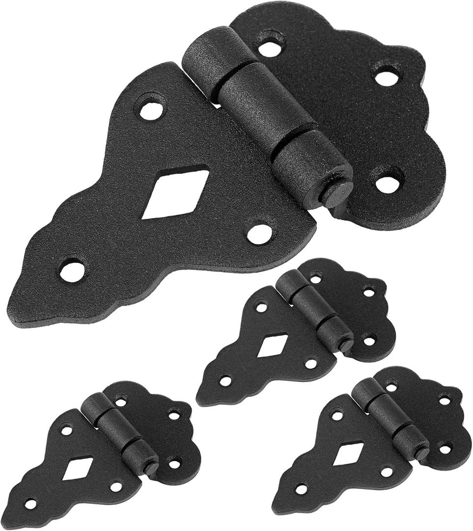4 Pack 3/8 Inch Offset Cabinet Hinge for Door Gates Antique Black Powder Coated Vintage Heavy Duty Offset Wrought Iron Flush Mount Decorative Barn Hinges for Cabinets Wooden Box Wardrobes
