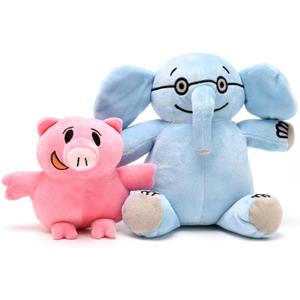 Rhymad Pair of Elephant & Piggie Plush Toys Soft Stuffed Animal Mo Willems Elephant and Pig Kids Toys Boy Girl Home Decor Adorable Ultra-Soft Classics Comfort 7 & 5 Sitting