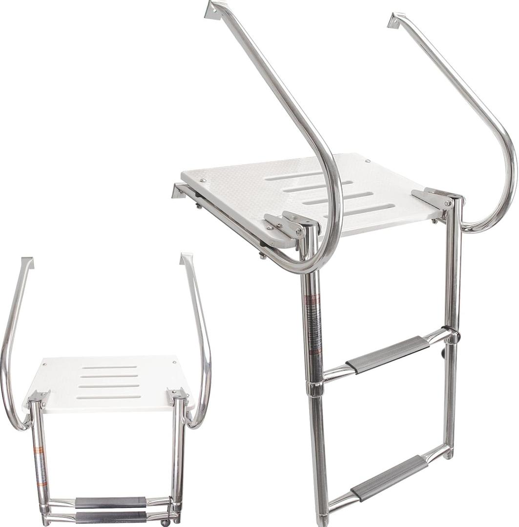 2-Step ABS Telescoping Boat Ladder | Stainless Steel Swim Platform with Handrails | 400lb Capacity | Collapsible for Pontoon, Dock & Yacht
