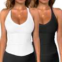 Women Workout Tank Tops V Neck Racerback Going Out Ribbed Basic Slim Fit Yoga Gym Shirts 2025 Summer Camisole (Large, Black+white)