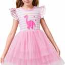 LQSZ Girls Tulle Dresses Princess Flutter Sleeve Tutu Dress for Toddler Girl 3-12 Years (Pink)