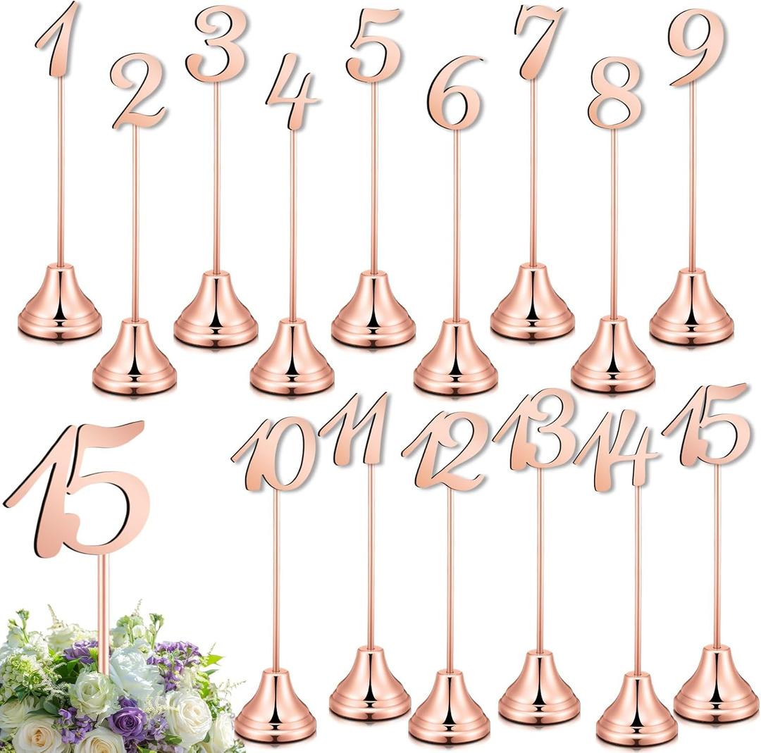 Maitys 15 Pcs Metal Table Numbers 1-15 with Weighted Base 8 Inch Table Number Stands for Wedding Reception, Party, Anniversary, Birthday Banquet(Rose Gold)