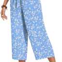 Aodemo Women‘s Capri Pants Plus Size Wide Leg High Waist Tie Knot Pants Casual Palazzo Trousers with Pockets 2XL