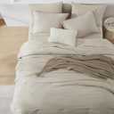 WRENSONGE Light Oatmeal Queen Comforter Set, 7 Pieces Soft Microfiber Comforters Queen Size with Fitted Sheet, Flat Sheet, 2 Pillow Shams, and 2 Pillowcases- Warm Bedding Sets Queen for All Season