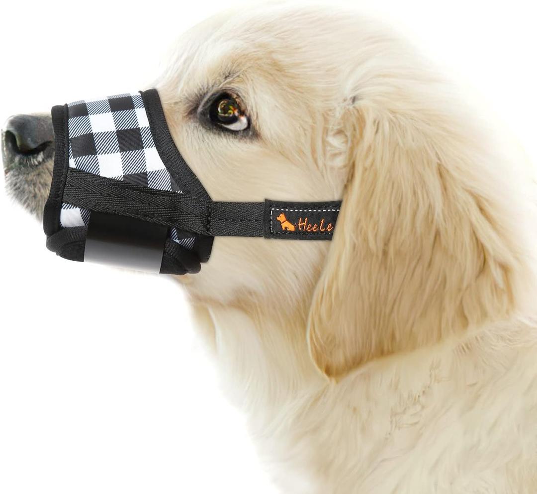 HEELE Dog Muzzle,Soft Nylon Muzzle Anti Biting Barking Chewing,Air Mesh Breathable Drinkable Adjustable Loop Pets Muzzle for Dogs 4 Colors 4 Sizes (P-Black White Plaid, M)