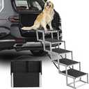 Deergym Dog Stairs for Large Dogs - 5 Step Foldable Dog Ramp for Car Non-Slip Surface Support up to 230lbs - Suitable for SUV,Truck, Sofas, Bed