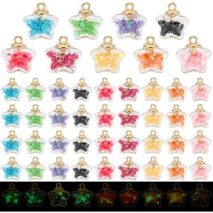 PH PandaHall 54pcs 9 Colors Glass Ball Charms Star Charms Luminous Star Pendants Glow in the Dark Pendants for Jewelry Making Bracelet Dangle Charm DIY Crafts 17X19mm