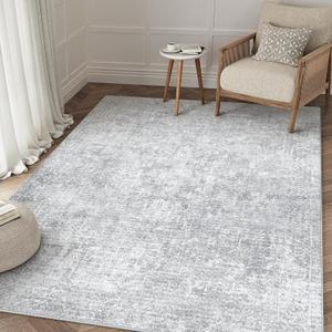 4x6 Area Rug Washable Vintage Entryway Living Room Carpet Indoor Office Non Slip Grey Entrance Distressed Low Pile Retro Accent Throw Rug for Dining Room Bathroom Bedroom Laundry