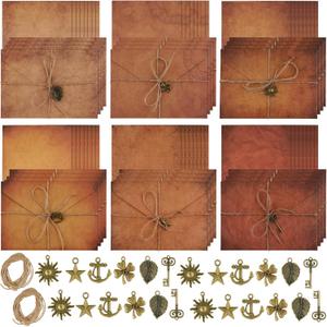 Vintage Stationary Paper and Envelopes Set, Writing Stationery Paper Letter and Envelopes Includes Sheets Antique Letter Papers, Kraft Envelopes, Retro Accessories, Rope (120 Pieces)