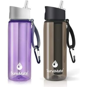SurviMate Purified Water Bottle for Camping, Hiking, Backpacking and Travel, BPA Free with 5-Stage Intergrated Filter Straw