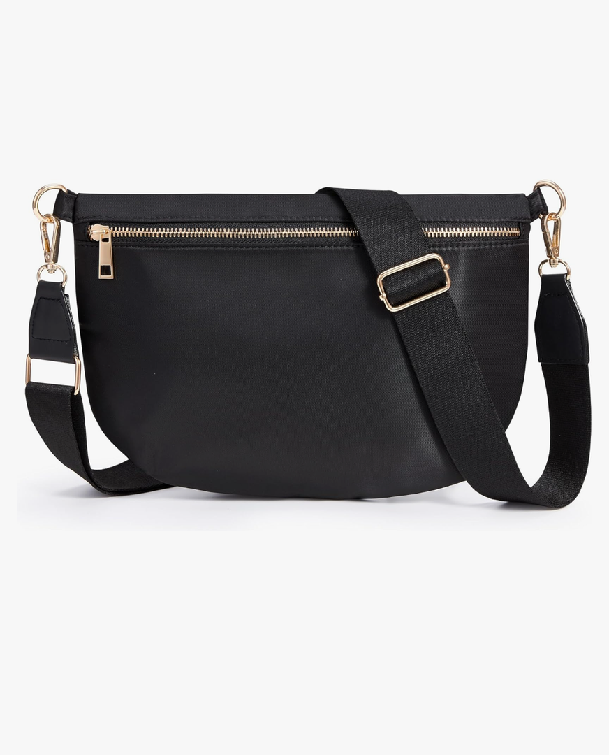 KALIDI Black Crossbody Bags for Women Travel Flat Fanny Packs for Woman Men Nylon Cross Body Purse Fashion Belt Bum Bag