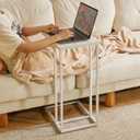 Aibiju C Shaped End Table Set of 2, Small Side Table for Sofa and Bed, White Bedside Table, Laptop Desk for Couch, 16x12x25 Inch, Faux Marble with White Frame YD-TM051W-2