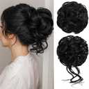 CJL HAIR 1PCS Messy Bun Hair Pieces Wavy Curly Synthetic Updo Chignon Fake Scrunchies Ponytail Extension for Women Black