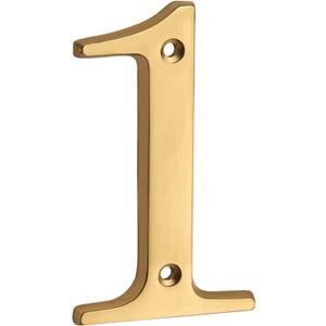 HASWARE House Number Sign 4 inch (10 cm) Polished Brass Finish Stylish Curvy Modern Door Numbers Signage Plaque Street Home Address Numerals(1, Brass)