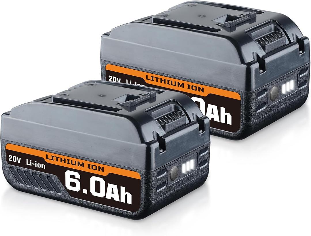 2Packs 6.0Ah WA3520 Battery Replacement for Worx 20V Battery Compatible with Worx Battery 20V Lithium WA3525 WA3575 WX550L WG629 WG547 WG545 WG801 WG320 WX176L WX169L WX682L WG163