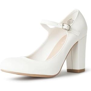 J. Adams Skippy Heels for Women - Round Toe Chunky High Heel Mary Jane Pumps.5,5