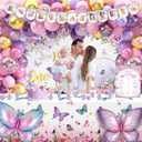 Butterfly First Birthday Decorations for Girl Pink Purple Butterfly 1st Birthday Party Decoration Supplies Include Balloon Arch Balloon Boxes Backdrop Tablecloth Birthday Hat