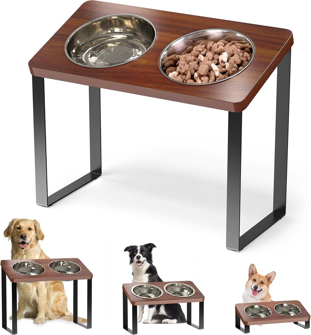 Ergonomic Elevated Dog Bowl Stand Feeding Station with Stainless Steel Bowls Included- Waterproof 15 Tilted Raised Dog Feeder for Small, Medium & Large Breeds, Durable & Easy to Clean