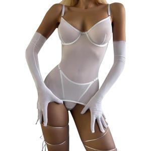 popiv Lingerie for Women Mesh Babydoll Lingeries Lace Chemise Sleepwear Dress Sheer Exotic Boudoir Outfit with Gloves (White, M)