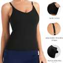 THE GYM PEOPLE Women's Longline V Neck Sports Bra with Removable Pads Adjustable Spaghetti Strap Yoga Workout Cami Tank Tops (Black, XL)