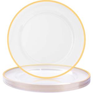 BESTSTAR 12 Inch Disposable Charger Plates, 15 Pack Plastic Clear Plates with Gold Rim, Perfect Table Decor for Party, Wedding, Dinner