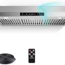 36" Under Cabinet Range Hood, 700CFM Powerful Kitchen Vent Hood with 3-Speed Exhaust Fan Touch/Remote/Gesture Controls,LED Lights, Timer Setting & Dishwasher-Safe Baffle Filters, Dual Fans