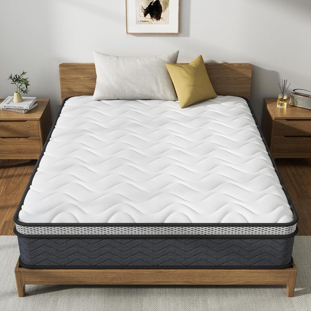 Full Size Mattress,12 Inch Hybrid Full Mattress in a Box-Medium Firm Feel Memory Foam and Individually Pocketed Springs for Pressure Relief, Strong Edge Support & CertiPUR-US,75 x 54 x 12 Inch (White)
