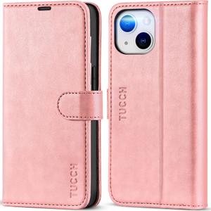 TUCCH Wallet Case for iPhone 14 6.1-inch 5G, [TPU Shockproof Inner Shell] PU Leather [RFID Blocking] 4 Credit Card Holder Magnetic Kickstand Flip Cover Compatible with iPhone 14 (6.1"), Rose Gold