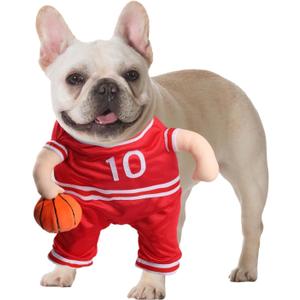 DELIFUR Dog Basketball Player Costume - Pet Halloween Costume Adjustable Funny Dress Up Sports Outfit Cosplay Clothes for Small Medium Dog (Red Basketball, Large)