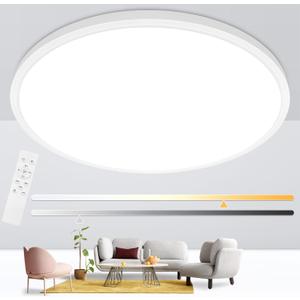 24 Inch Flush Mount Ceiling Light Fixture, Ultra Thin, Dimmable with Remote Control, 56W, 5600 Lumen, Modern, Round, White, for Kitchen, Dining Room, Bedroom, Living Room, Home Office