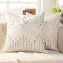 YCOLL Boho Spring Throw Pillow Covers 18x18 Set of 2 Neutral Woven Decorative Pillowcases Cotton Tufted Couch Pillows Modern Farmhouse Cushion Covers for Sofa Couch Bed Living Room Home Decor, Khaki