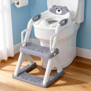 Potty Training Seat with Step Stool Ladder, Toddler Toilet Seat for Boys Girls, Adjustable 6 Heights Fits Round & Elongated Toilets, Anti-Slip Pads & Leak-Proof Guard