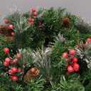 Amaoasis Pre-Lit Christmas Wreath, Decorated Frosted Berries, Pinecones, 50 LED Lights with Timer, Battery Operated, Holiday Decoration for Front Door, Outdoor 24 Inch