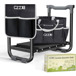 Garden Kneeler and Seat, Wider and Thicker Kneeling Pad Heavy Duty Gardening Stool with Gardening Tool Pouch and Bag, Garden Bench/Chair Gifts for Women, Seniors (Black & Gray)