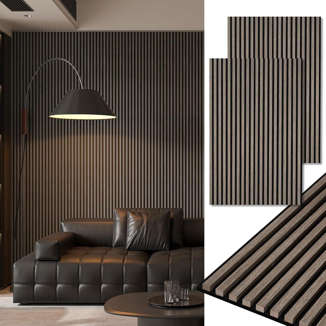 Art3d 2-Pack 48" x 24" Acoustic Wood Panels for Wall, Soundproof Wood Slat Panel for Wall and Ceiling, 3D Fluted Sound Absorbing Paneling for Interior Wall Decor, Living Room, Bedroom - Walnut