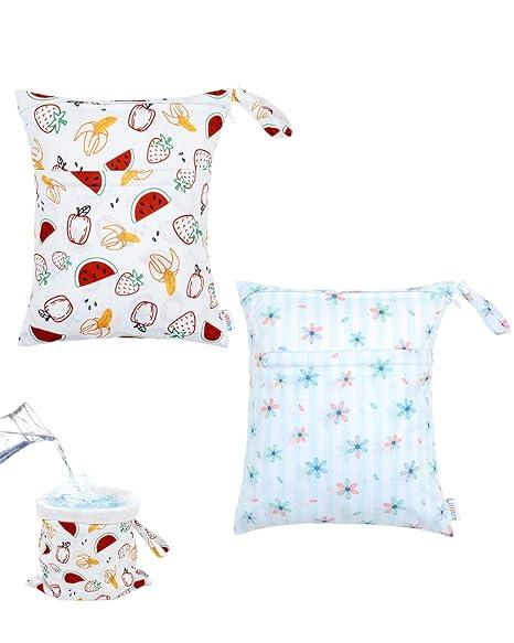 ALVABABY 2pcs Superior Waterproof Wet Dry Bags,Reusable Two Zippered Pockets, baby cloth diaper wet bags,Travel,Beach,Pool,Daycare,Soiled Items,Yoga Gym Bag,wet bag for swimsuit Black&Grey LW-B2629