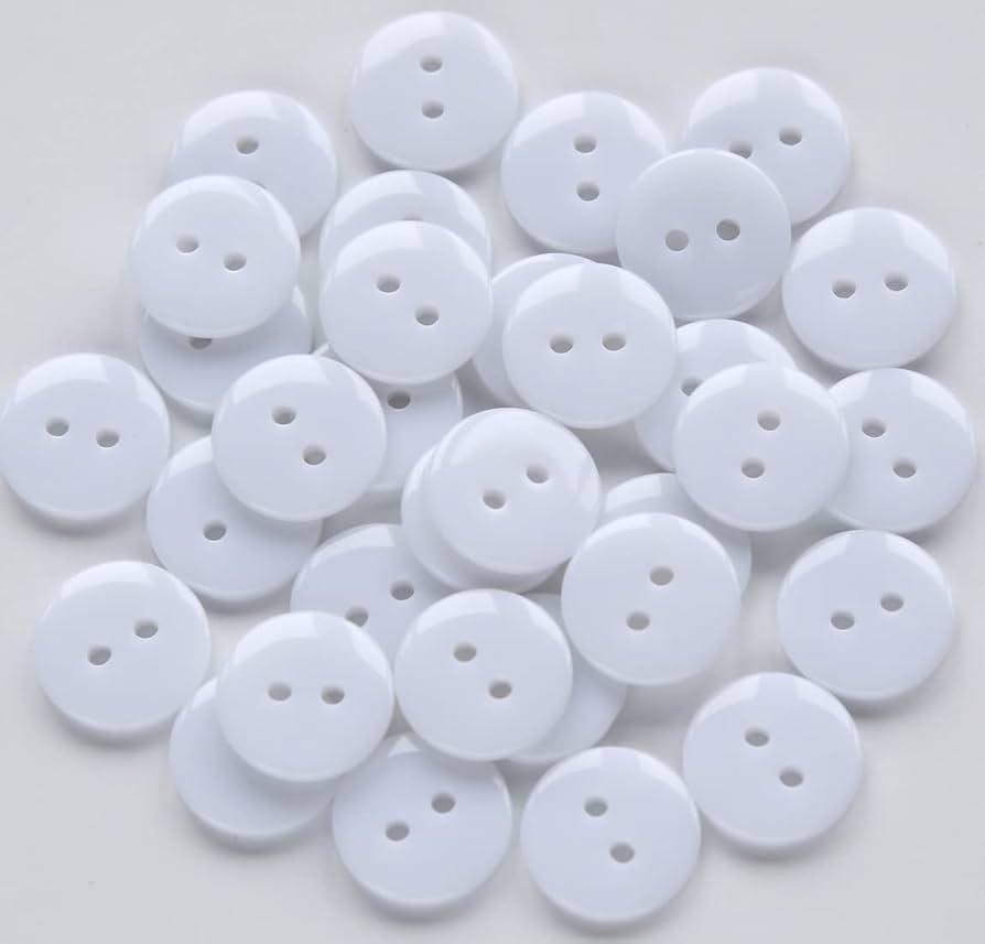 3X 15mm Round, 2-Hole, 200 Pack, White Colors Flatback Button