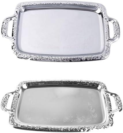 XIANGMUN High Grade European Silver Plate Metal Rectangle Fruit Sugar Trays KTV Hotel Plate Basket Wedding Party Tray Dish 1pcs
