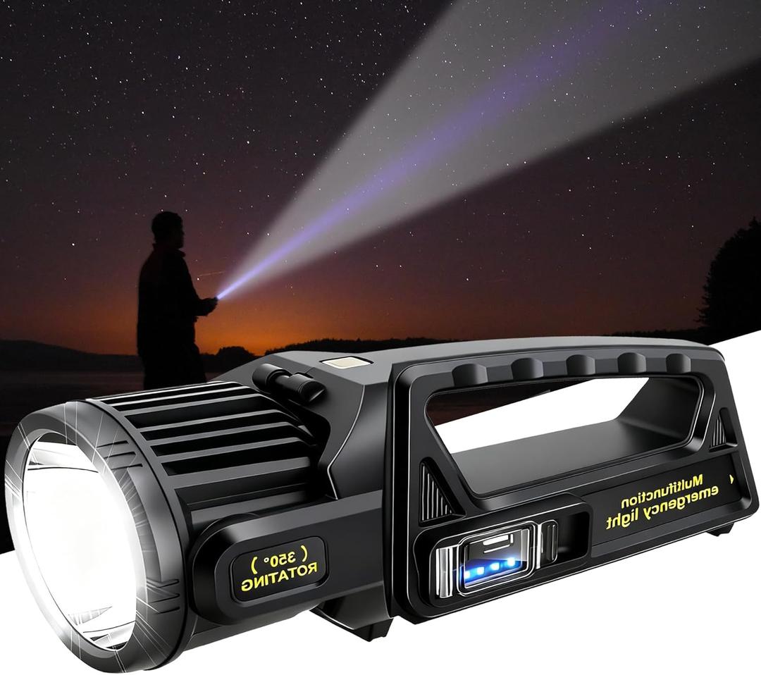 LETOUR 1450000 L Spotlight, Rechargeable Led Spotlight Flashlight with 350 Rotate Head, 9 Modes Super Bright Spot Lights Outdoor Handheld, IPX6 Waterproof Solar Flashlight for Emergencies, XX-Large