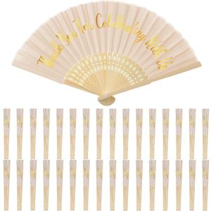 Jetec 50 Pcs Wedding Fans for Guests Bulk Silk Hand Fans Handheld Folded Thank You for Celebrating with Us Wedding Favors for Bridal Bridesmaid Baby Shower Dancing Party Church Gift(Ivory)
