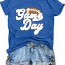 Game Day Shirts for Women Football Graphic Sunday Funday Tee Vintage Casual Football Season Short Sleeve Tee Tops (Medium, Blue)