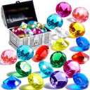 Sloosh Diving Gems Pool Toys,16 Big Colorful Diamond with Pirate Treasure Chest,Swim Dive Toy for Kids Underwater Gemstone Swimming Training Gift Water Toys Pool Games(Silver)