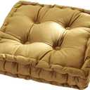vctops Square Solid Color Velvet Seat Cushion with Handle Tufted Thicken Chair Pad Tatami Floor Pillow Cushion 16.5"x16.5"x4" Mustard Yellow