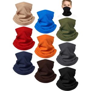 9 Pieces Kids Neck Warmer Winter Fleece Neck Gaiter Kid Tube Scarf Balaclava for Winter Sports (Dark Color)