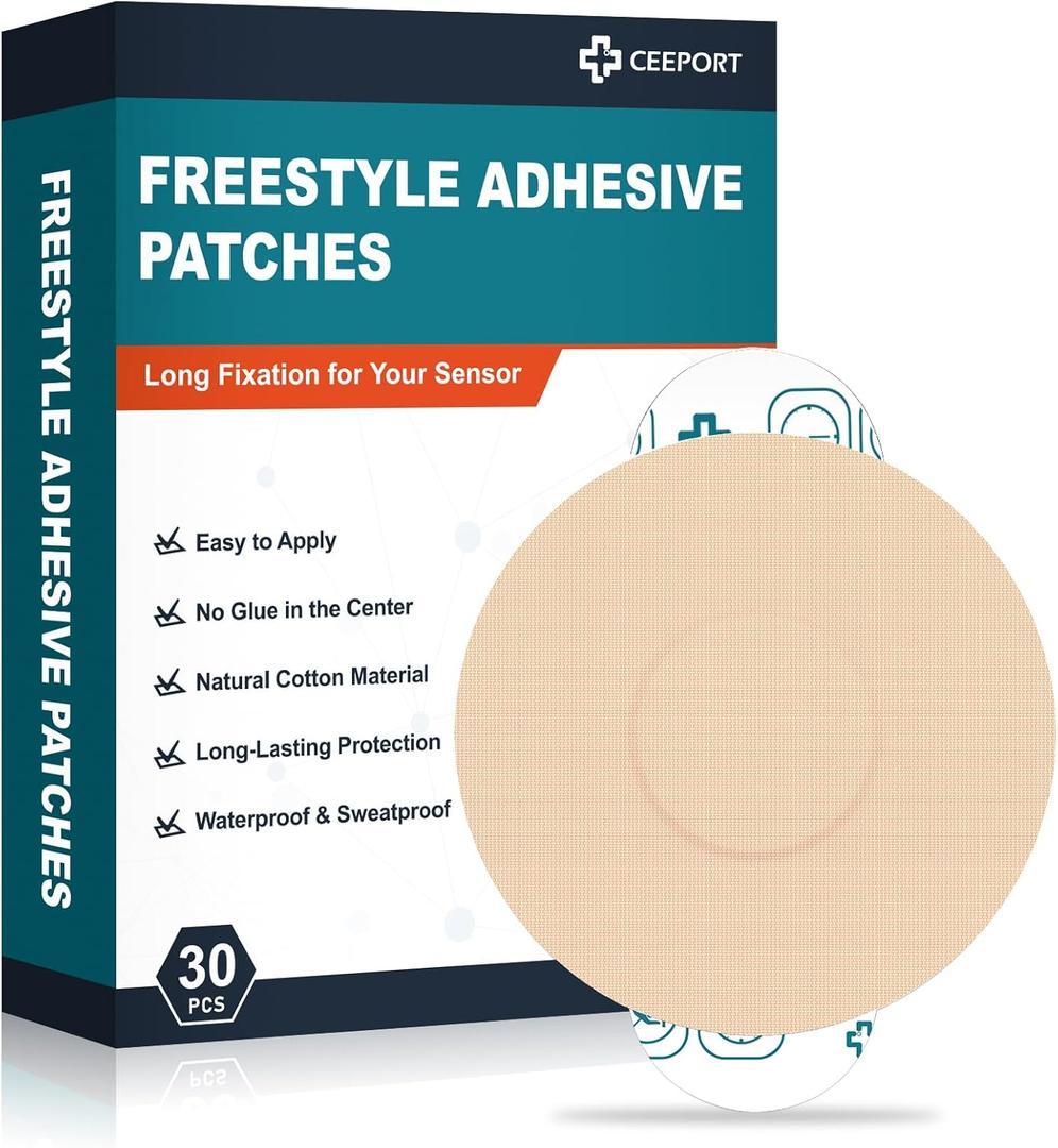 Ceeport 30 Pack Freestyle Adhesive Patches, Sensor Covers Intended for Freestyle Libre 2/3-Enlite-Medtronic Guardian, CGM Sensor Patches, No Glue in The Center, Long Fixation for Your Sensor(Tan)