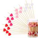 Zopeal 120 Pcs Red Pink White Heart Cocktail Picks Valentine's Day Fruit Toothpicks 4.7'' Bamboo Charcuterie Skewers Appetizers Drinks Food Skewer Sticks for Galentines Birthday Wedding Party Supplies