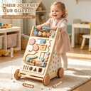 Montessori Safe Wooden Baby Walker, Adjustable Speed Baby Push Walker for Girls and Boys, Morandi Activity Center Toy for Kids' Development, Ideal Gift for Toddlers