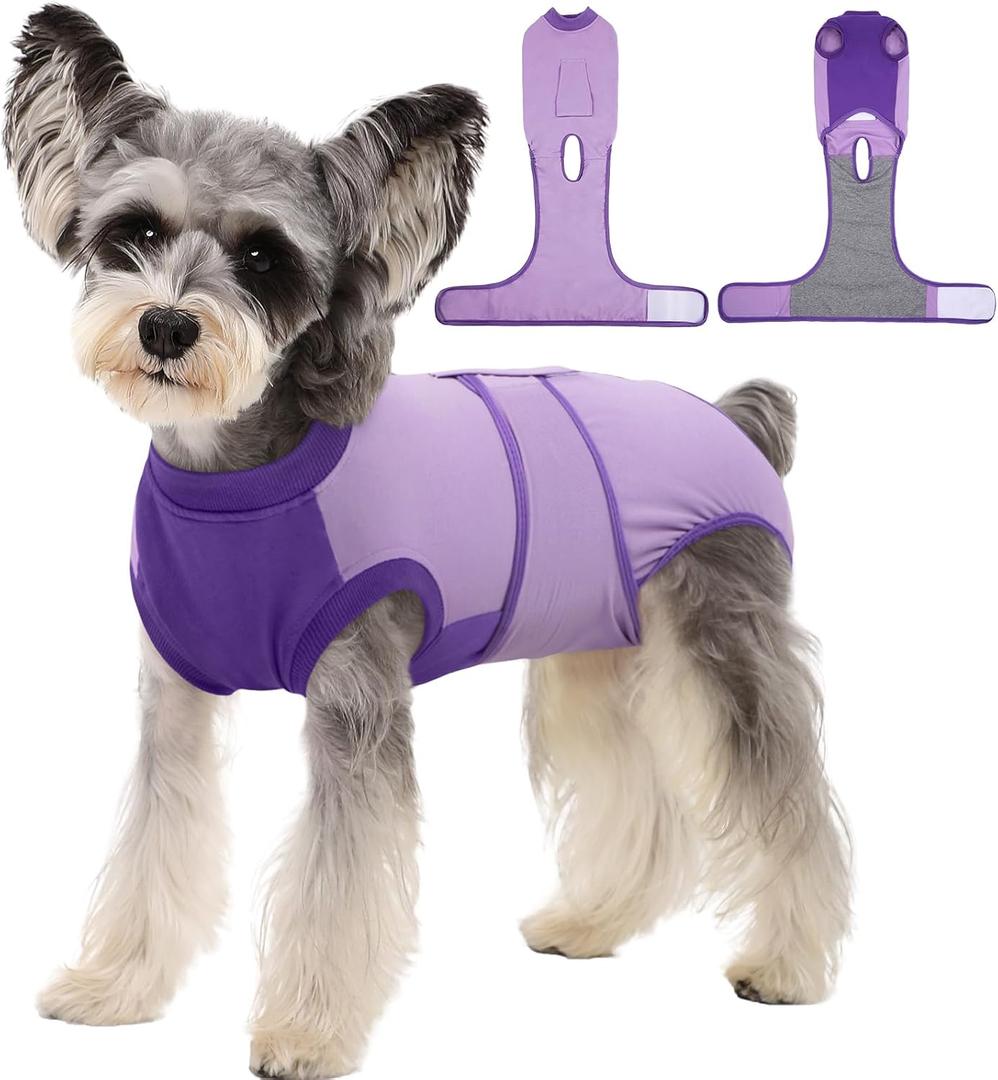 Kuoser Recovery Suit for Dogs After Surgery, Soft Dog Surgery Suit Female Male, Breathable Pet Surgical Recovery Shirt, Anti Licking Dog Onesie for Abdominal Wounds Cone Alternatives, Purple XS