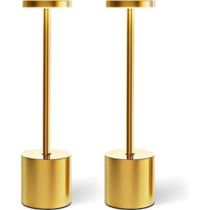 Gold Cordless Table Lamp Set, 5000mAh Rechargeable Battery Operated Desk Lamp Wireless Table Light, 3 Color Dimmable Touch Lamp for Restaurant Dining Patio Outdoor, Home/Apartment Decor